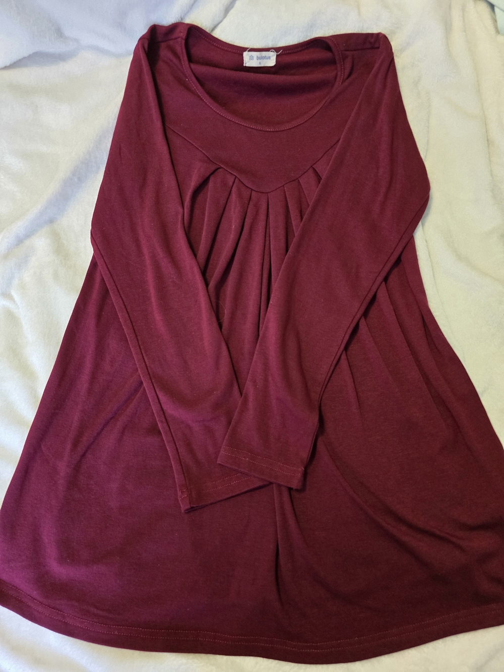 ​Bulotus Burgundy Long Sleeve Pleated Babydoll Tunic Top Size Small